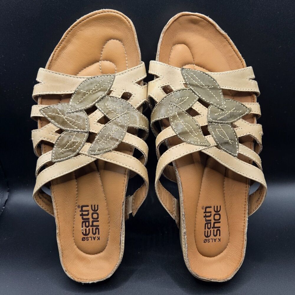 Earth Shoes Enthuse Leather Strappy Slide Sandals 6.5B EUC